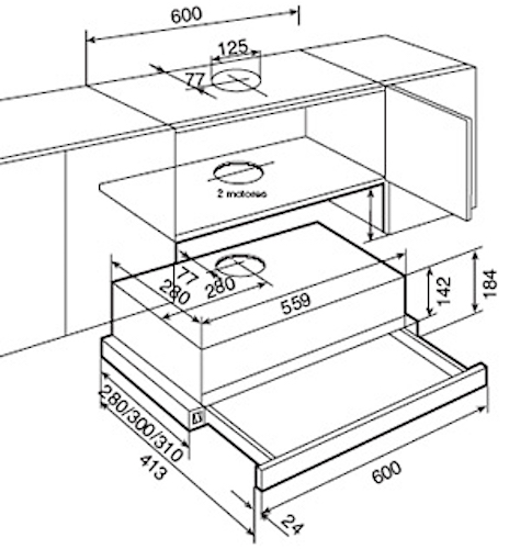 Размеры шкафа под встраиваемую вытяжку