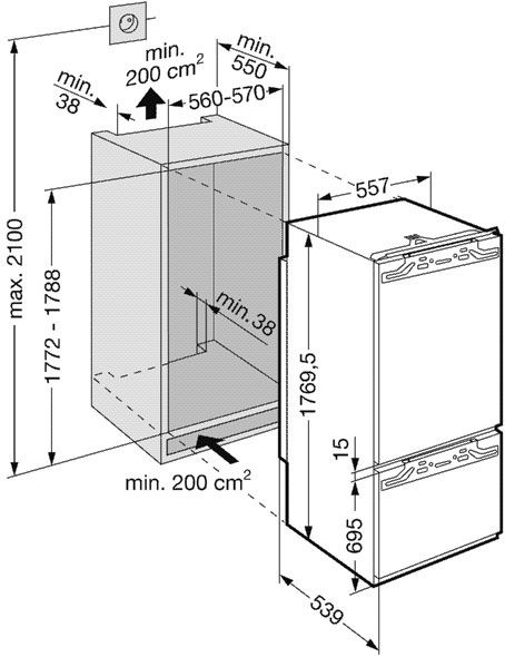 Схема встройки холодильника liebherr
